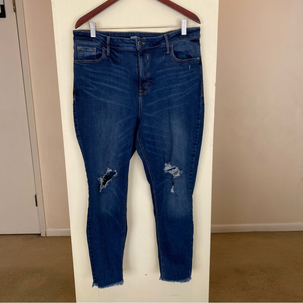 Old Navy High Rise Super Skinny Distressed Blue Jeans Women’s 16 Secret Slim